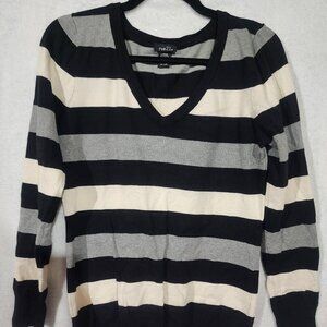 Rue 21 Striped V-Neck Sweater Women's Large Dark Academia